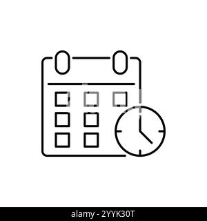 Calendar with clock icon on white background. Stock Vector