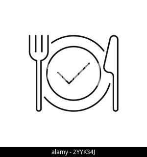 food safety icon, shield with fork and knife, ecological pure product, thin line symbol - editable stroke vector illustration Stock Vector