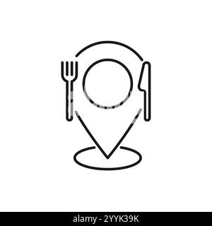 lunch point icon, location restaurant or caffe, pin on map for eat, food on the road, cutlery, fork and knife, thin line symbol - editable stroke vect Stock Vector