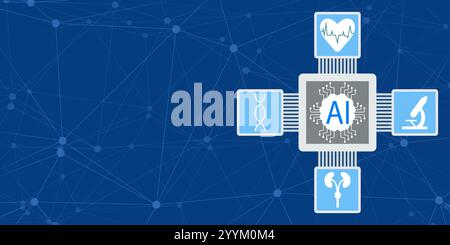 Artificial intelligence analyzes medical data, Use of artificial intelligence in medicine for early diagnosis of diseases, Background about artificial Stock Vector