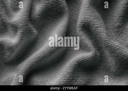A crumpled polyester with cotton fabric texture background. Black and white. Close up. Stock Photo