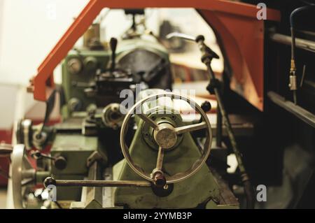 Close up of a lathe in a mechanical workshop Stock Photo