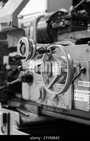 Old conventionnal lathe in a mechanical workshop Stock Photo