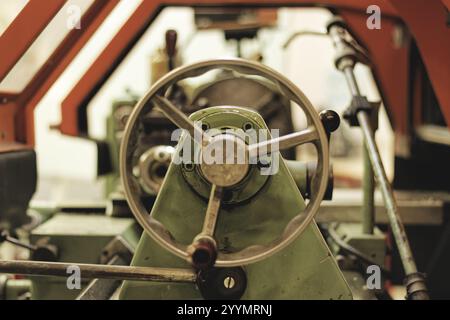 Old conventionnal lathe in a mechanical workshop Stock Photo