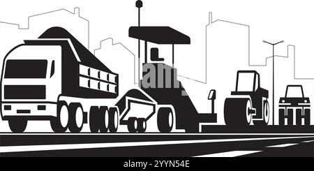 Construction of city streets and highways - vector illustration Stock Vector