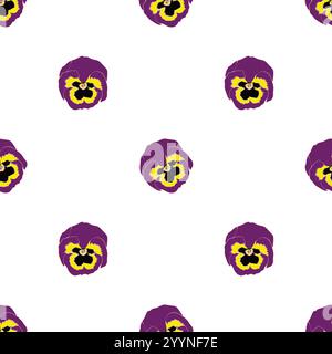 Pansy Floral pattern, Pansy flowers vector seamless pattern hand drawn stylized Stock Vector