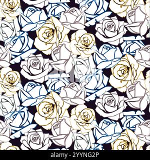 Rose flower pattern stylized Seamless floral pattern with roses, hand drawn, Vector illustration, wallpaper seamless vintage rose flower pattern Stock Vector