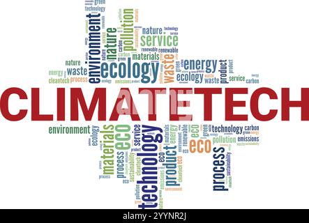 Climatetech: Clean Technology word cloud conceptual design isolated on white background. Stock Vector