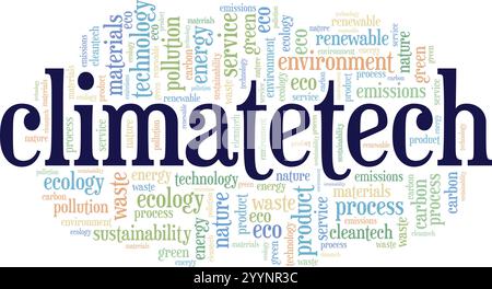 Climatetech: Clean Technology word cloud conceptual design isolated on white background. Stock Vector