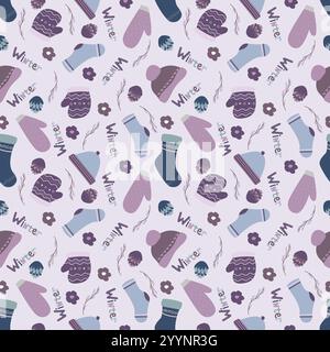Vector colour illustration on winter theme in cute style in the form of seamless pattern. The image was created without the use of artificial intellig Stock Vector