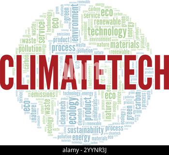 Climatetech: Clean Technology word cloud conceptual design isolated on white background. Stock Vector