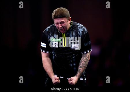 Callan Rydz celebrates defeating Martin Schindler on day eight of the ...