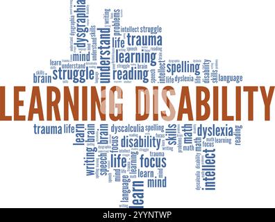 Learning Disability word cloud conceptual design isolated on white background. Stock Vector