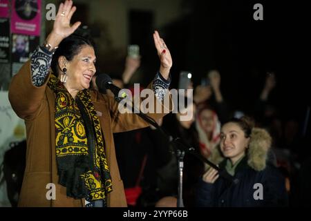 December 22nd 2024, Tbilisi, Georgia. President Salome Zourabichvili addresses a crowd near the parliament building on the 25th consecutive night of protests in the country's capital. Credit: Jay Kogler/Alamy Live News Stock Photo