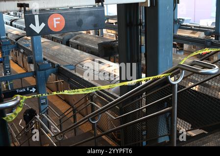 December 22, 2024, Coney Island, Brooklyn, New York, Deer: (new) woman dead after being lit on fire by a man aboard an mta subway train as she slept at the coney island-stillwell avenue subway station.in the coney island section of brooklyn, new york. Sunday, december 22, 2024, brooklyn, new york, usa: on sunday morning at approximately 7:29 a.m., a woman who is unidentified at this time was sleeping aboard a stationary Ã¢â‚¬Å“fÃ¢â‚¬Â train at the coney island-stillwell avenue subway station when an unknown male individual approached and lit the victim on fire. The individual then left the su Stock Photo