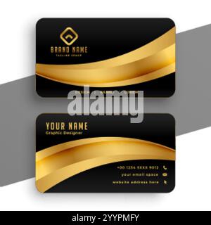 golden wave business card premium design Stock Vector