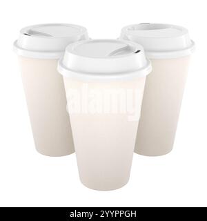 Set of Disposable Cups with lids for takeaway, 3D rendering isolated on white background Stock Photo