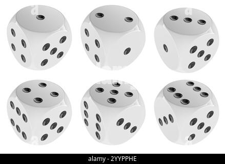 White dice, 6 dice sides. 3D rendering isolated on white background Stock Photo