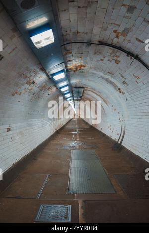 Greenwich Foot Tunnel Interior with White Tiled Walls in London Stock Photo