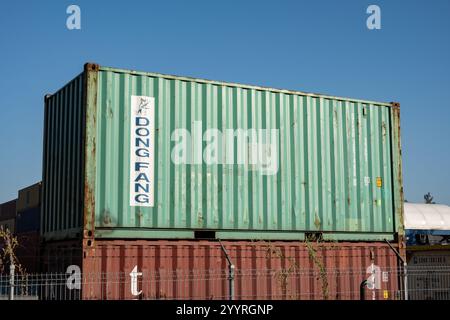 SENOV, CZECHIA - SEPTEMBER 28, 2023: Green Dong Fang short containers at logistics centre Stock Photo