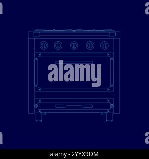 Contour Gas stove icon vector. New modern empty gas oven with four burner icon. Kitchen appliance, household technic, modern technology. Front view Stock Vector