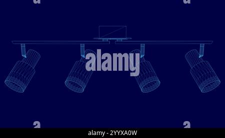 Wireframe Studio device lighting on blue background. 3D Stock Vector