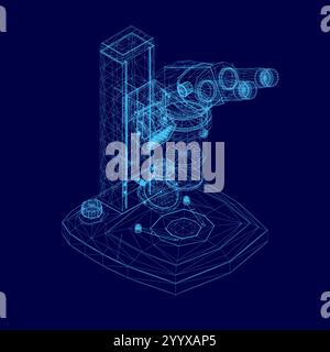 Vector illustration wireframe 3d microscope science lab magnify tool. Isometric view Stock Vector
