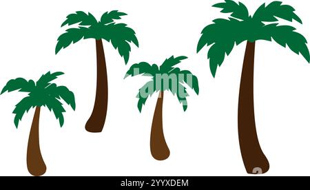 Set of Palm and Coconut trees Stock Vector