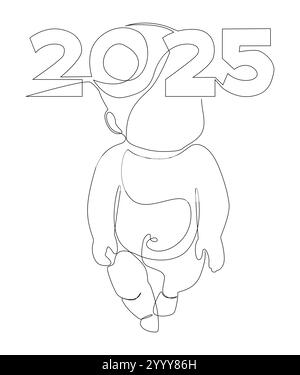 One continuous line of Baby with number 2025. Thin Line Illustration vector concept. Contour Drawing Creative ideas. Stock Vector