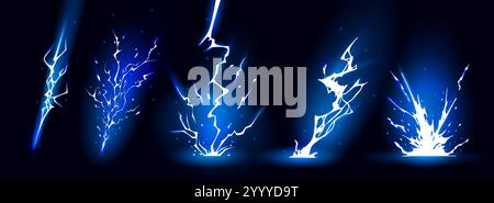 Lightning strike bolt silhouettes sequence vector illustration. Stock Vector
