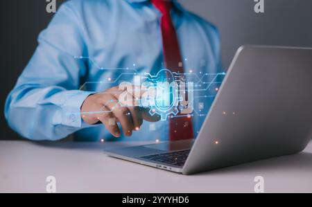 Intelligence artificial futuristic and technology development, Symbolic, Machine learning, AI network of brain on business analysis, Software for chat Stock Photo