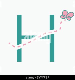 Initial letter H kids logo concept with butterfly symbol vector template. Kid logotype Stock Vector