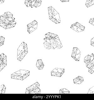 Hand drawn vector seamless pattern of stacked nougat pieces with visible almonds and nuts. Traditional Christmas sweet turron. Ideal for dessert Stock Vector