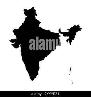 India high detailed vector representation of country silhouette in solid black on white background. For educational, decorative, or informational use showcasing the national outline. Stock Vector