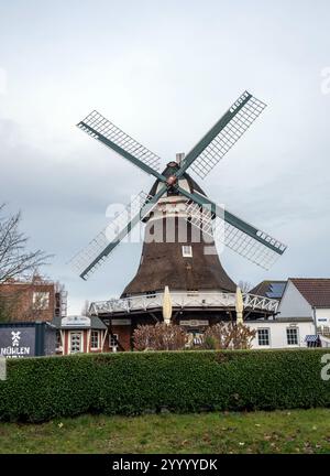 Norderney, Lower Saxony, Germany - Historic windmill in the centre of Norderney in November. Norderney is one of the East Frisian Islands in the North Stock Photo