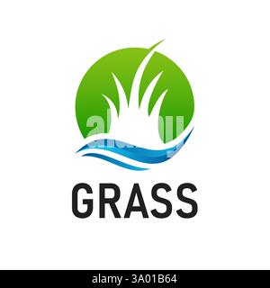 Simple Vector Logo with Grass Element with Waves is suitable for environmental, farming, gardening related business or organic brands. Stock Vector