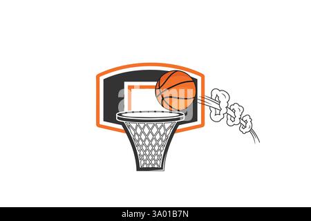 Basketball ball flies into the ring. vector template Stock Vector