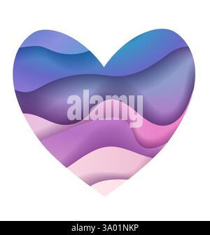 Colorful heart-shaped vector illustration featuring smooth waves in shades of purple and pink Stock Vector