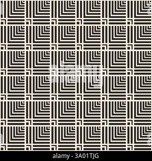 Black simple dense squares seamless pattern on beige background. Stock Vector