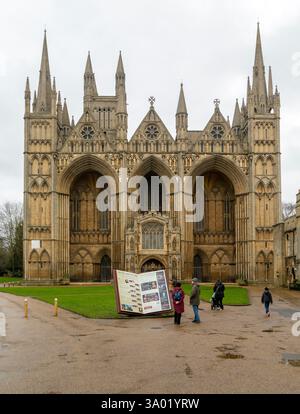 The West front facade of Peterborough City Cathedral, Cambridgeshire ...