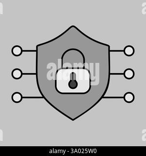 Security shield vector grayscale icon. Protection, safety, password security symbol. Concept of internet privacy cyber protection or antivirus. Cybers Stock Vector
