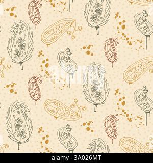 Modern boho graffiti paisley seamless pattern. Painted indian ornament endless background. Henna sustainable fashion repeat cover. Trendy continuous o Stock Vector