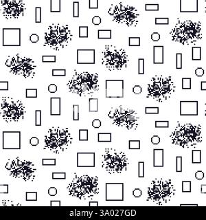 Pixel art geometric seamless pattern. Circular and rectangle ornament 8 bit endless background. 90s line art dithering repeat cover. Surface pattern d Stock Vector