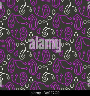 Pixel art paisley seamless pattern. Blue and pink indian ornament and ...