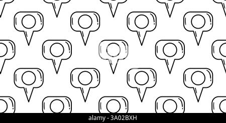 Seamless pattern of black outlined speech bubble location pins on white background. Hand-drawn doodle style. Communication and navigation concept for Stock Vector