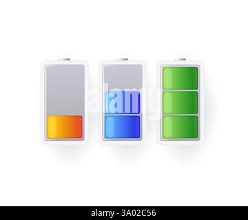 Battery status icons. Vector 3d illustration. Stock Vector