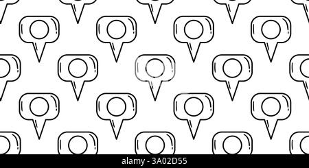 Seamless pattern of black outlined speech bubble location pins on white background. Hand-drawn doodle style. Communication and navigation concept for Stock Vector