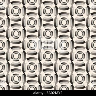Black grey circle segment as fan shape. Round striped frame seamless pattern on beige background. Design element for frame, logo, web pages, prints, p Stock Vector
