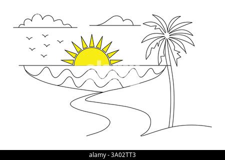 sunsets are beautiful and single line art and isolated  minimalist outline vector icon Stock Vector