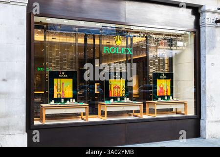 Luxury Rolex Storefront Display. London, UK, 23 July 2023 Stock Photo